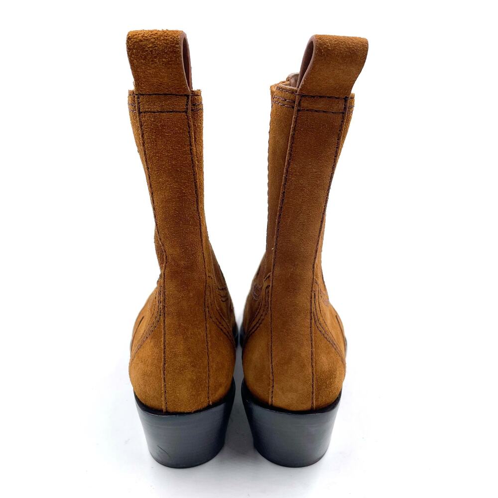 Loeffler Randall Agnes Western Boots Brown Suede Square Toe Block Heel Sz 9 - Picture 6 of 8